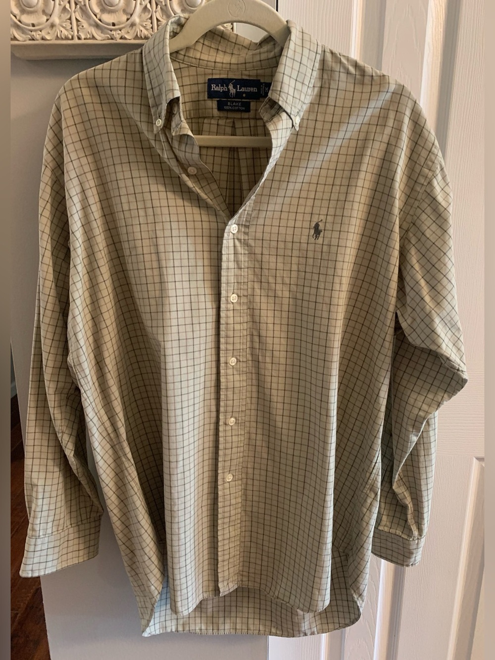 Ralph Lauren Men's Light Beige & Olive Plaid Button-Down Shirt